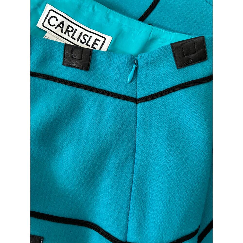Carlisle Skirt Pencil Wool Blend Turquoise Black Geometric Raised Pattern Size 8 - Picture 6 of 7